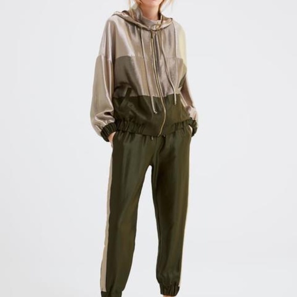 ZARA | Jewel Tone Color Block Satin Sheen Zip Up Hooded Coat Bomber Jacket - Picture 2 of 16